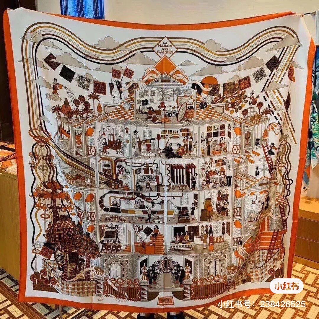 N级 Hermes 爱马仕大楼 羊绒加丝140厘米 披肩 围巾 带盒子 缩略图