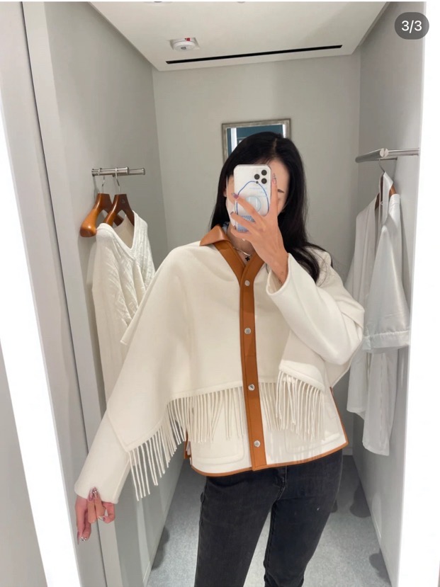 N级 Hermes爱马仕 短款100%羊绒流苏大衣 38码 带尘袋 肩宽59cm 胸围52cm 衣长54cm