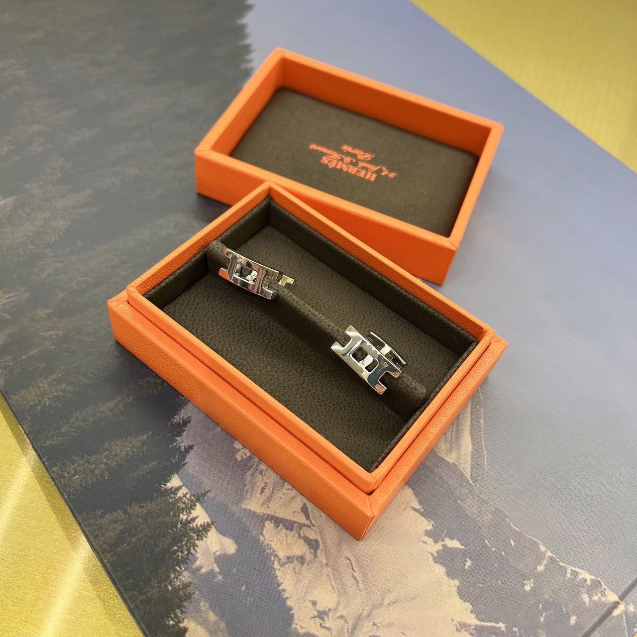 Hermes  925银  袖扣一对  配货美价