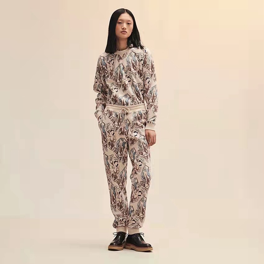 N级  Hermes爱马仕  印花粗花呢女裤/慢跑裤 36码 腰围带弹性 裤长100cm 缩略图