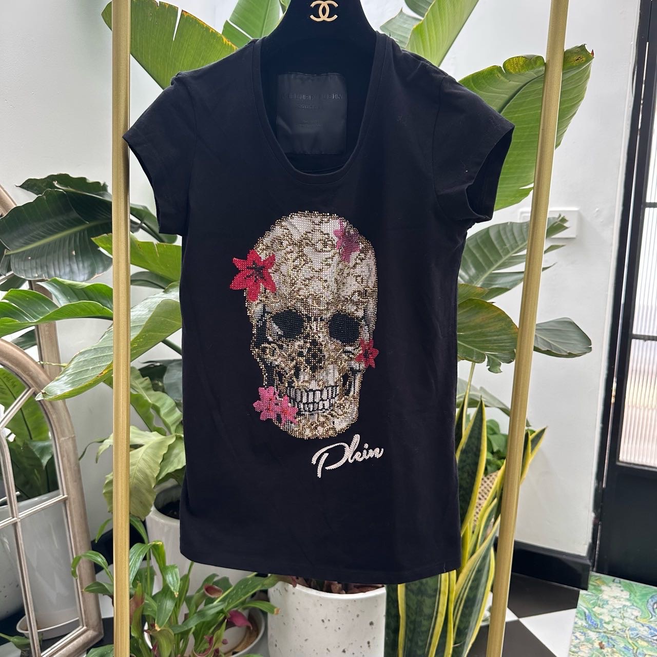A级  Philipp Plein  黑色印花T恤/短袖 S码
衣长59✖️胸围40*2✖️肩宽34