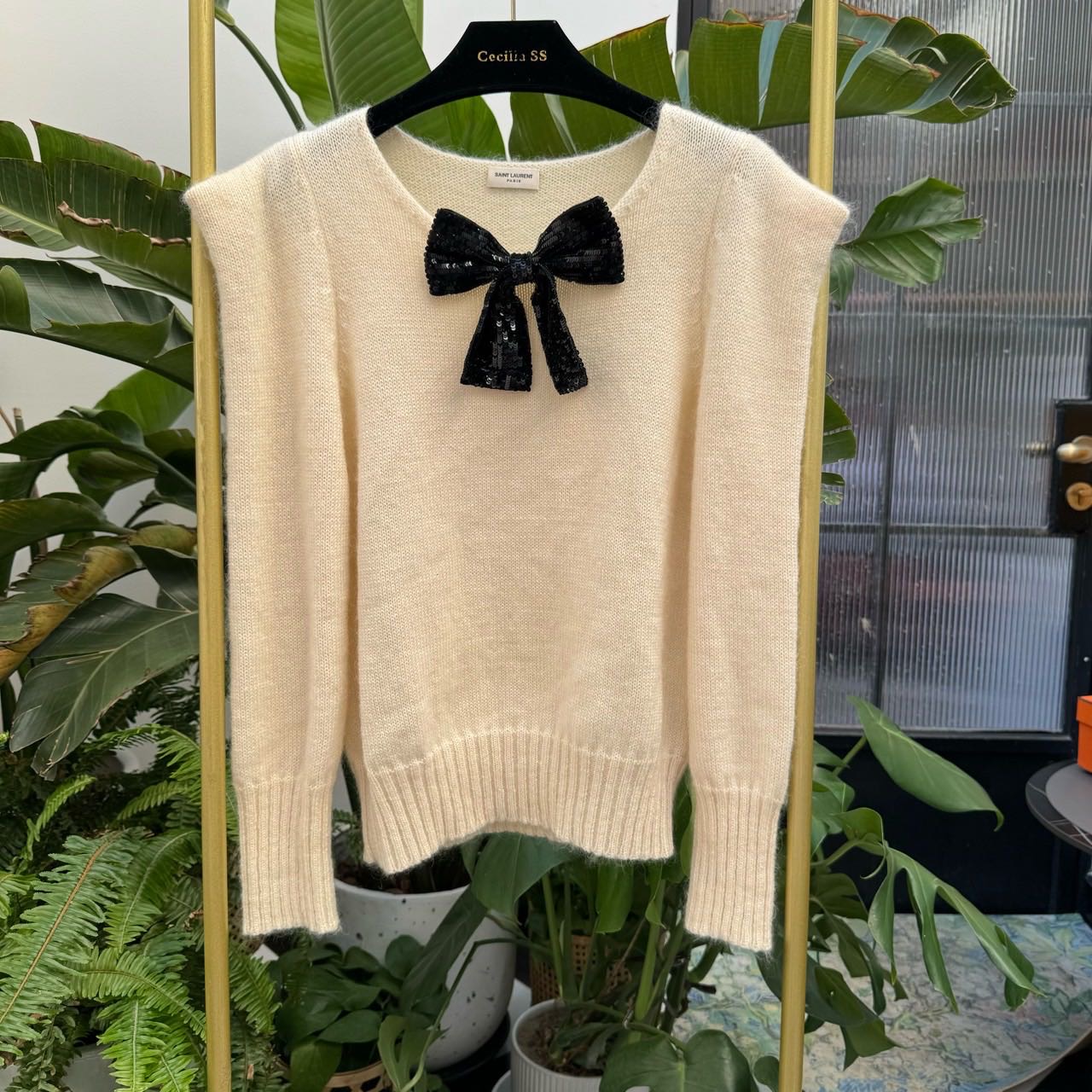 A级 SAINT LAURENT 圣罗兰 亮片蝴蝶贴针织羊毛衫 L码 衣长55✖️胸围45*2✖️50 6号