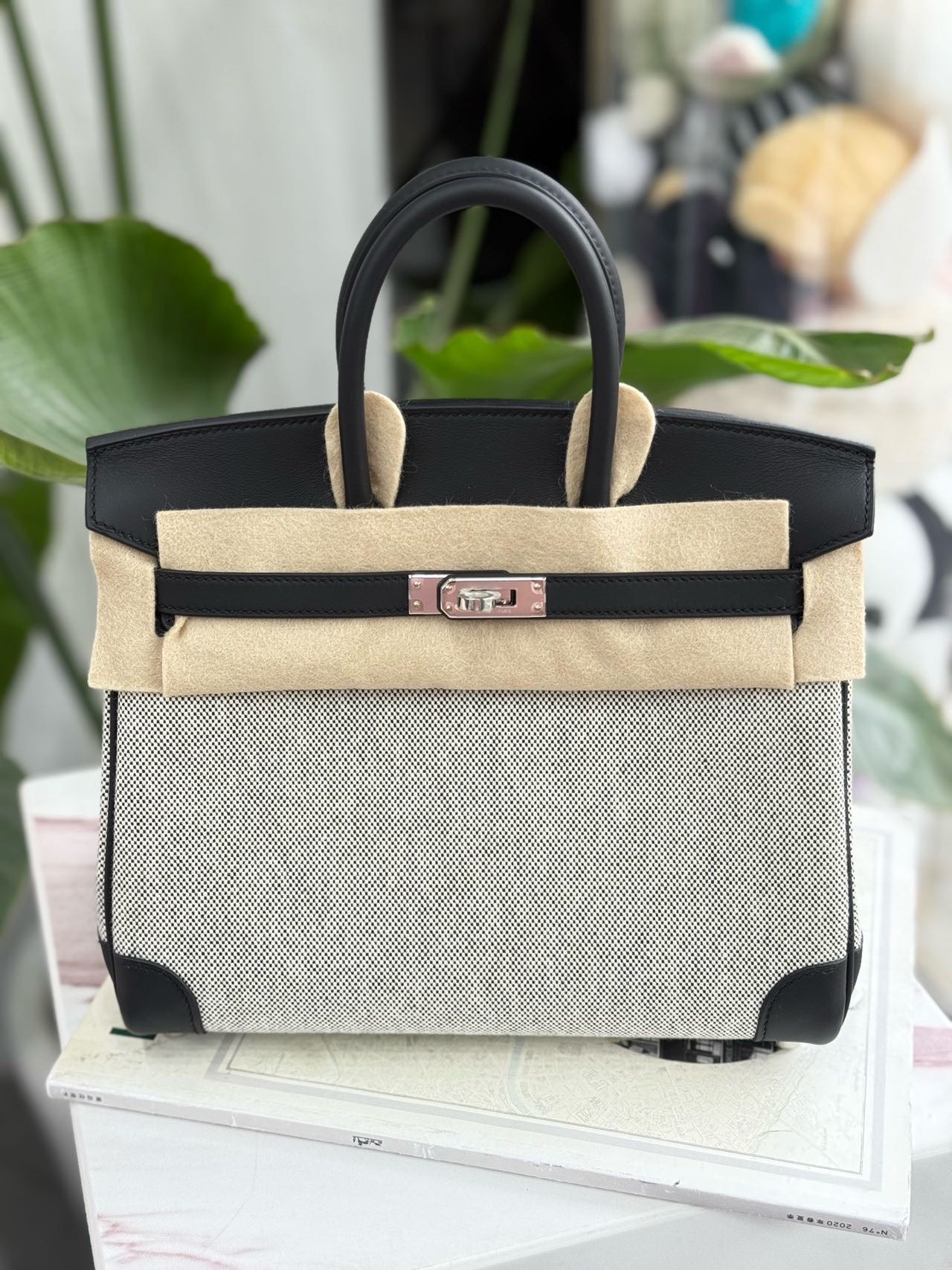 Hermes Birkin25/BK25 黑银帆布 熊猫 G刻
