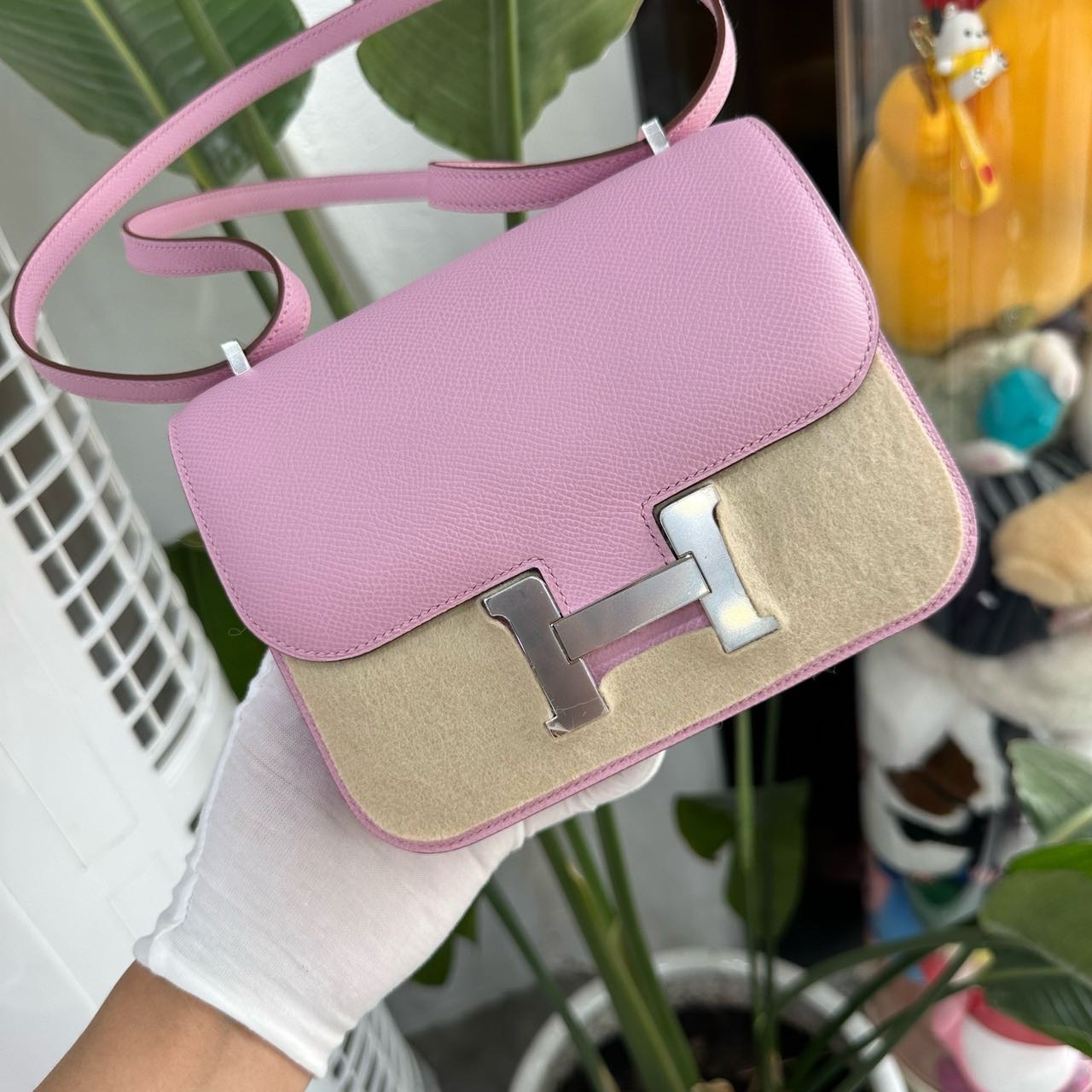 Hermes X9锦葵紫康康mini 银扣 Epsom皮 K刻全套