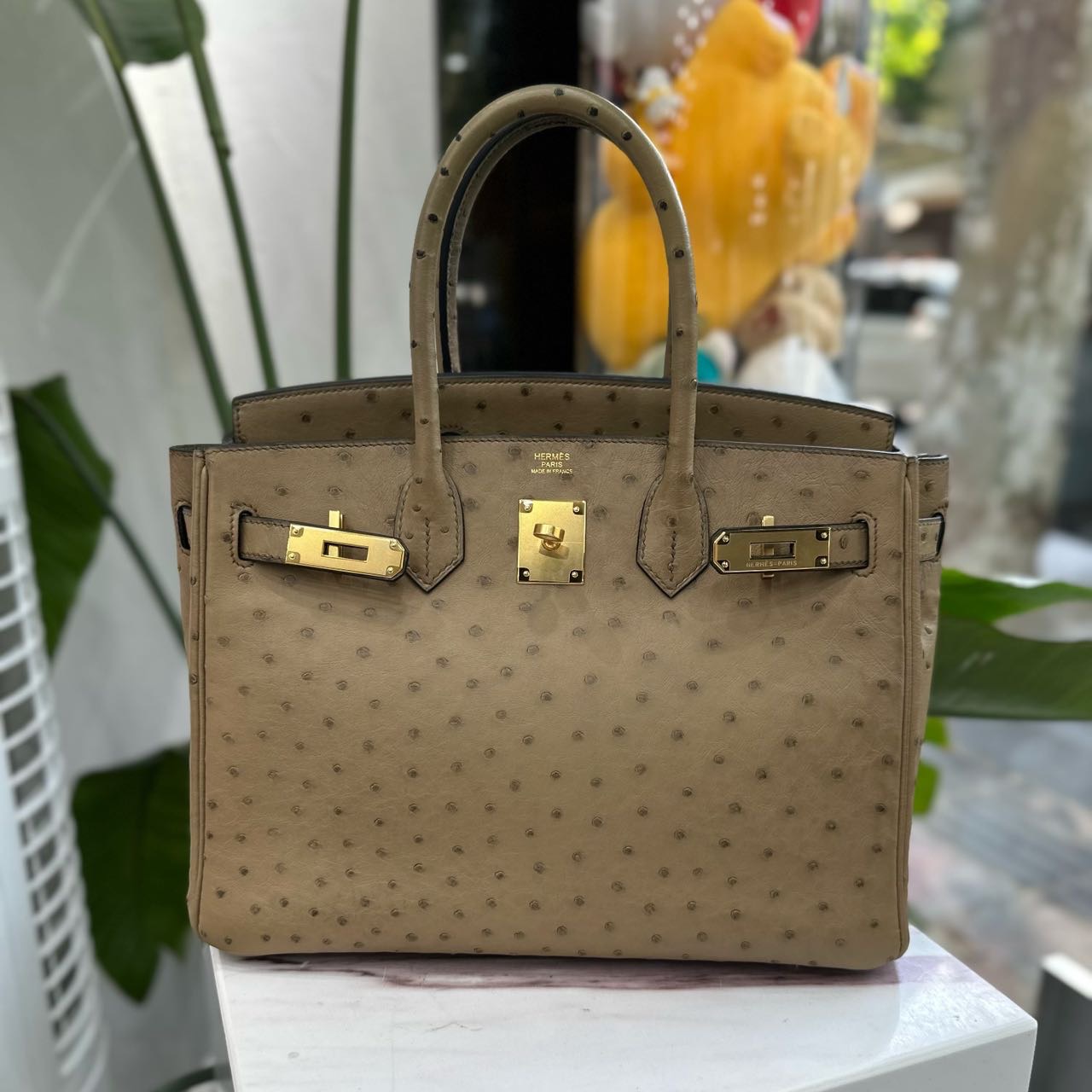 A级 Hermes 风衣灰birkin30/BK30 金扣 鸵鸟皮 框P刻