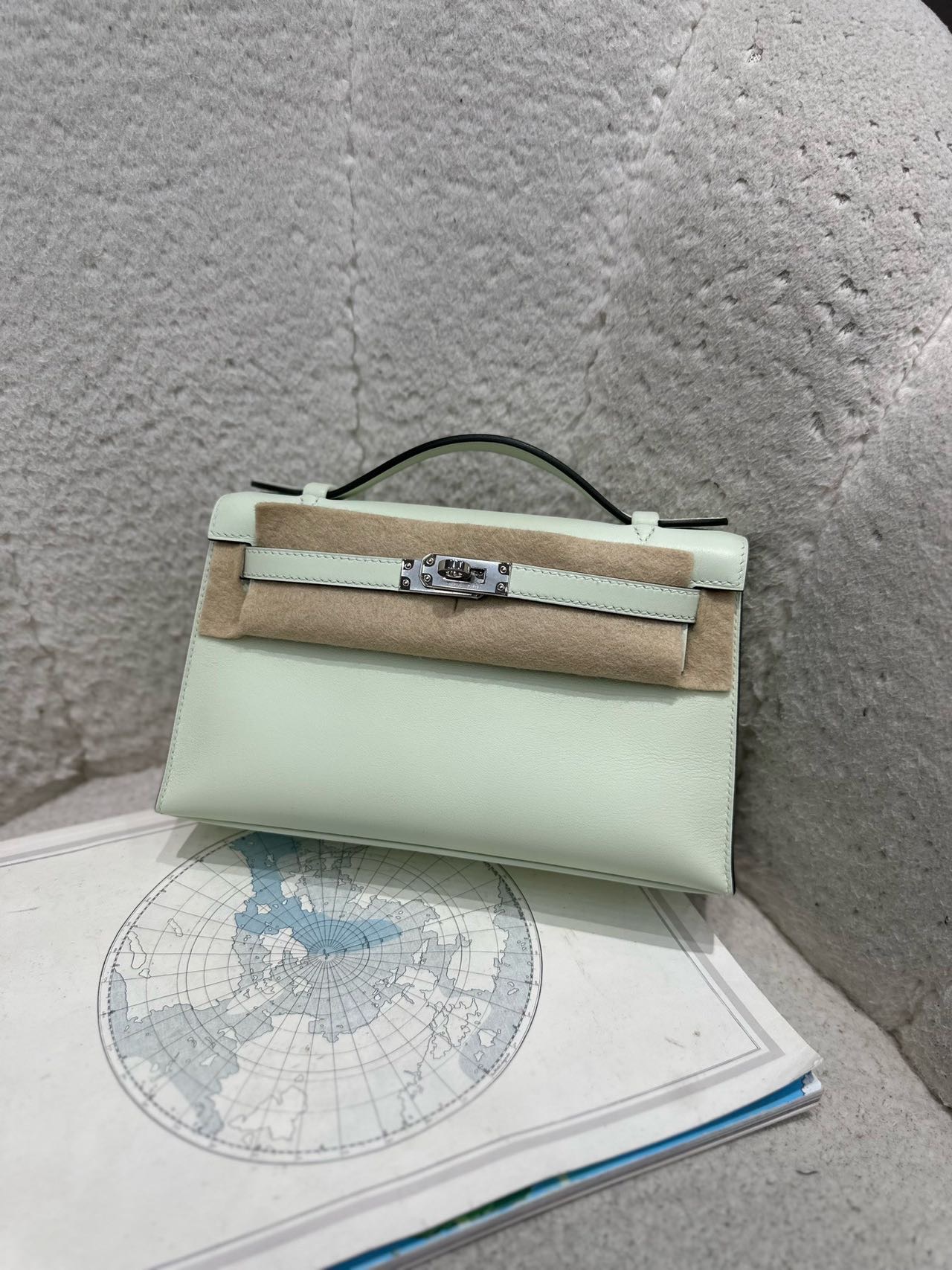 Hermes 气泡绿mini Kelly一代 银扣 swift皮 B刻 全套