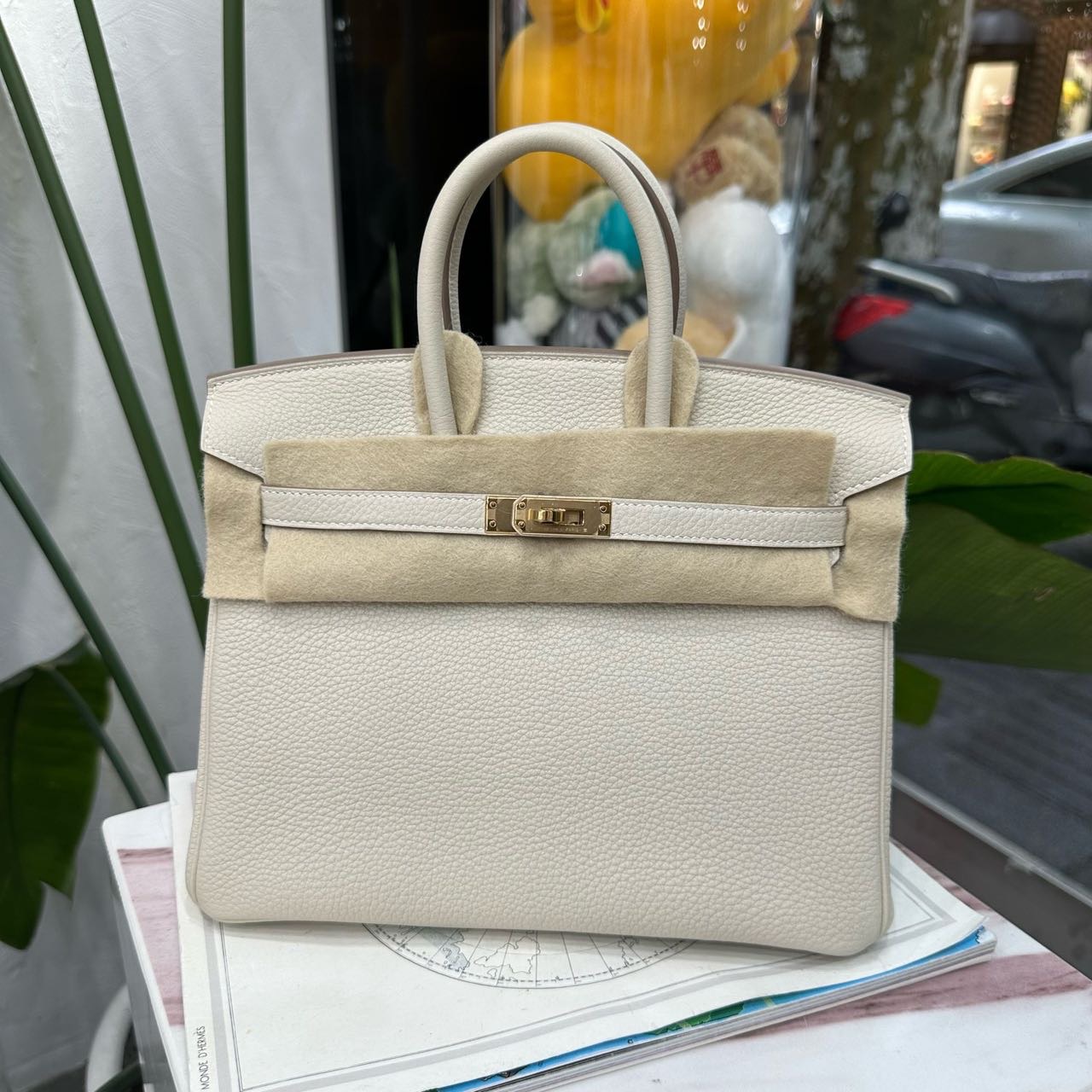 Hermes 10奶昔白birkin25/BK25 玫瑰金扣 togo皮 B刻 全套