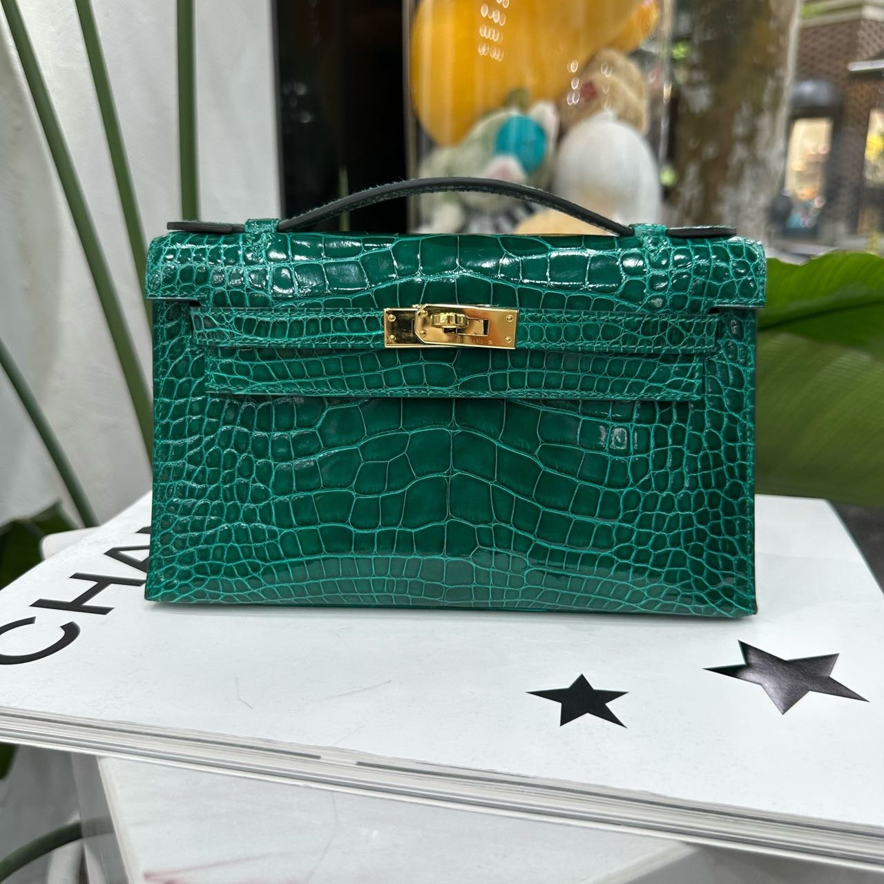 A级 Hermes 6Q翡翠绿mini Kelly一代 亮面鳄鱼皮 金扣 C刻 全套无票