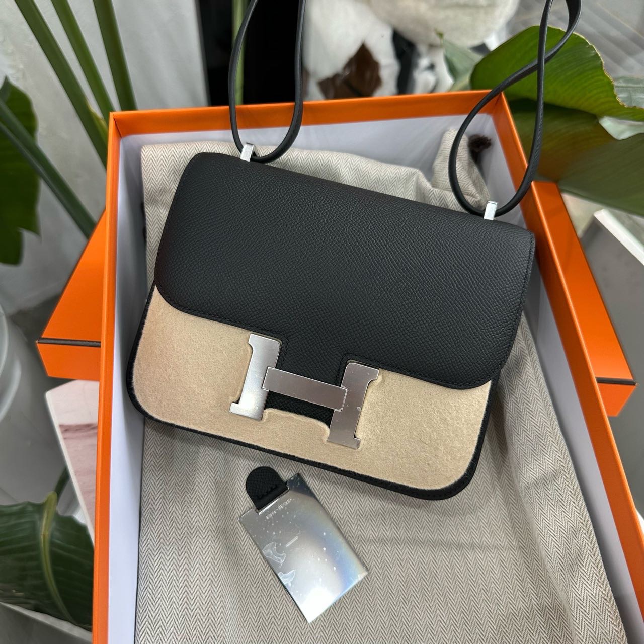 Hermes 黑银康康mini Epsom皮 G刻 全套