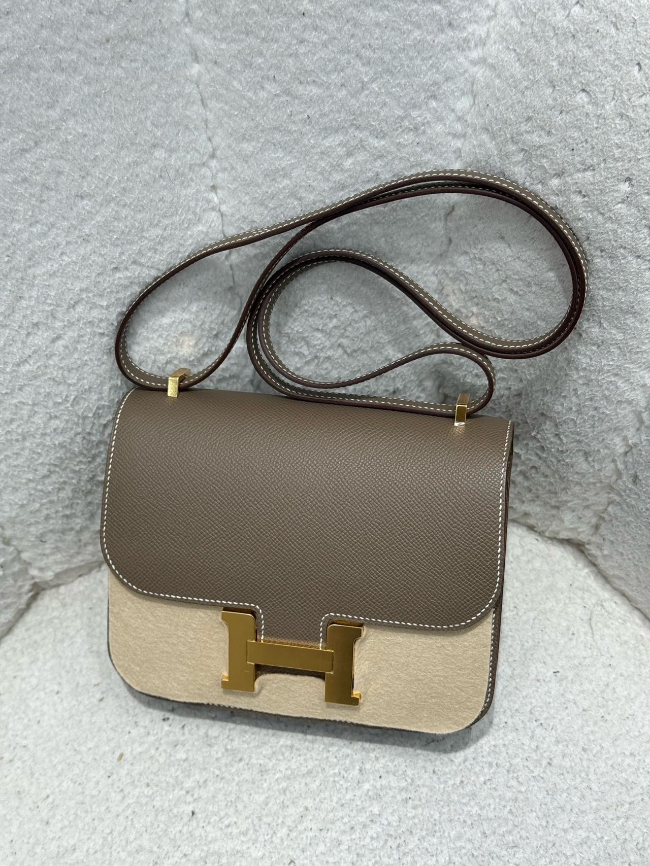 Hermes 大象灰康康mini 金扣 Epsom皮 K刻全套
