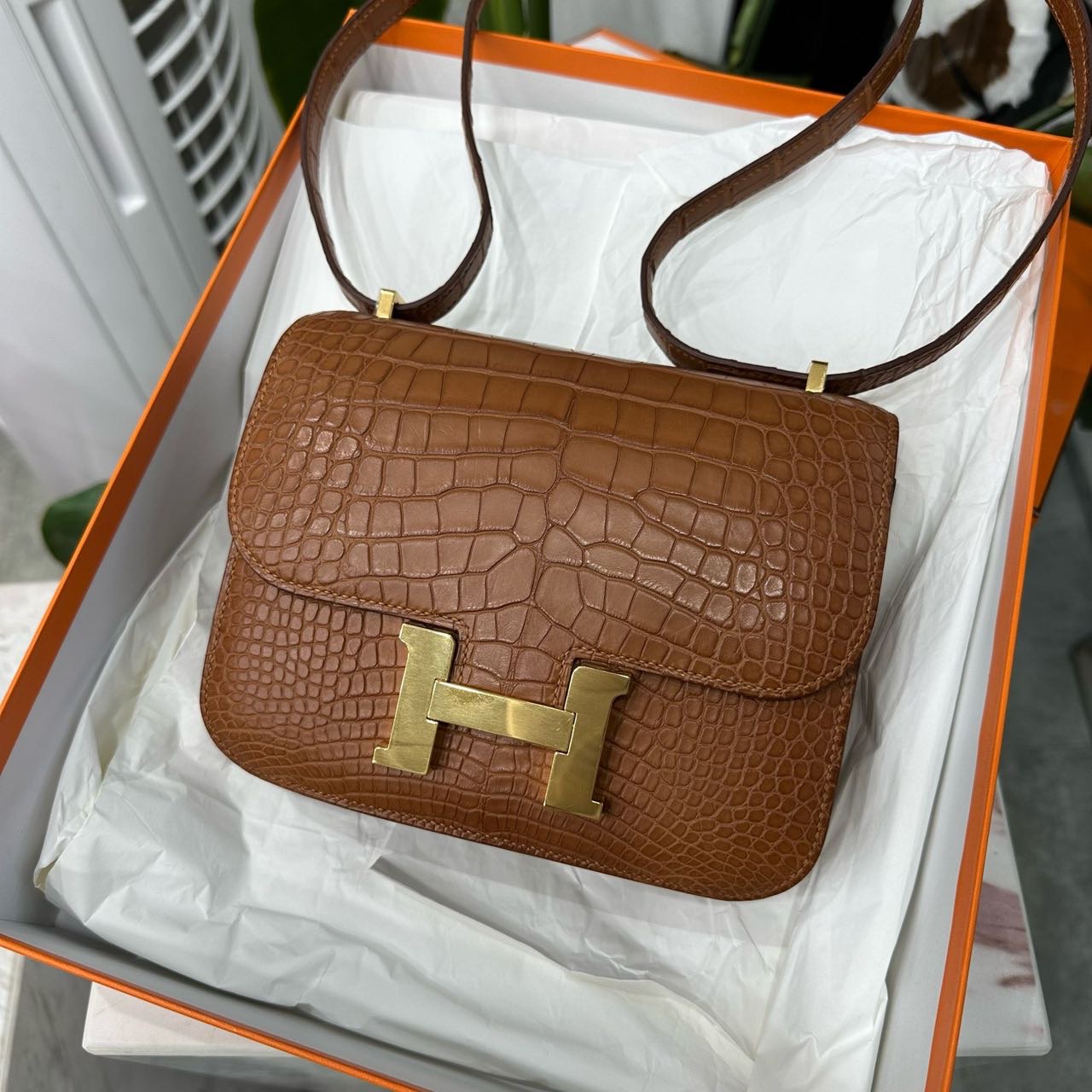 Hermes 金棕康康mini 金扣 雾面鳄鱼皮 Y刻 全套 缩略图
