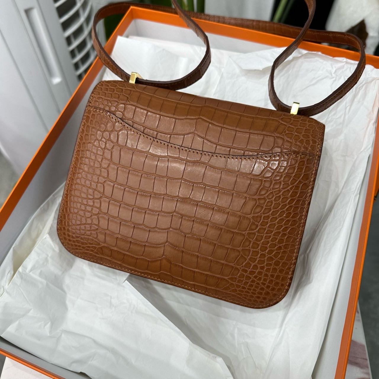 Hermes 金棕康康mini 金扣 雾面鳄鱼皮 Y刻 全套 缩略图