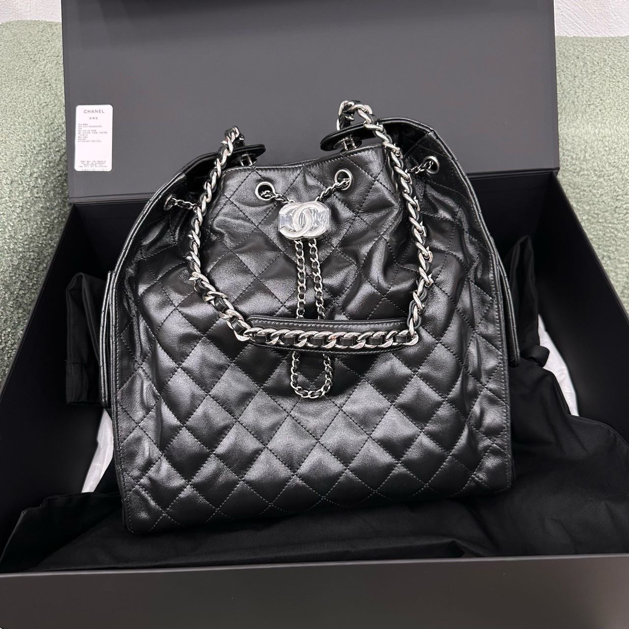 Chanel 黑银油蜡皮25bag 中号 全套带票