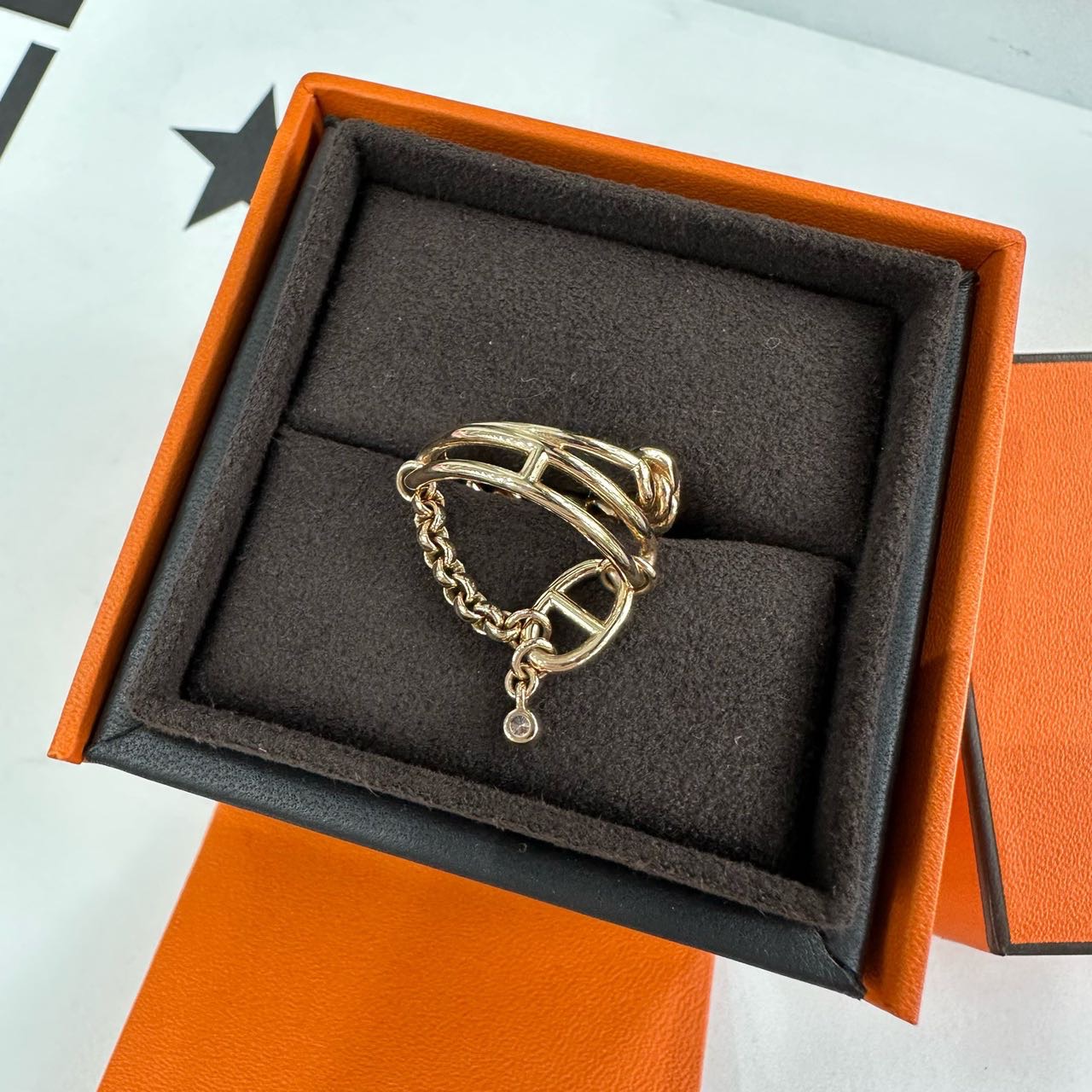Hermes 18K玫瑰金带钻戒指 50码 带盒子证书 缩略图