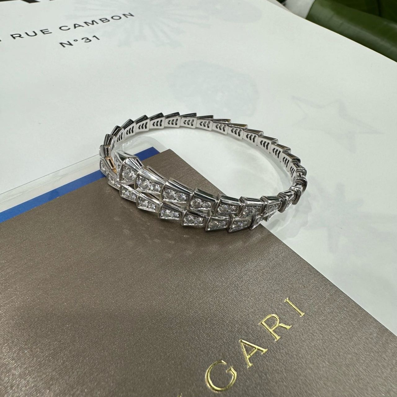 Bvlgari/宝格丽 白金满钻蛇头手镯 L码 20年全套 缩略图