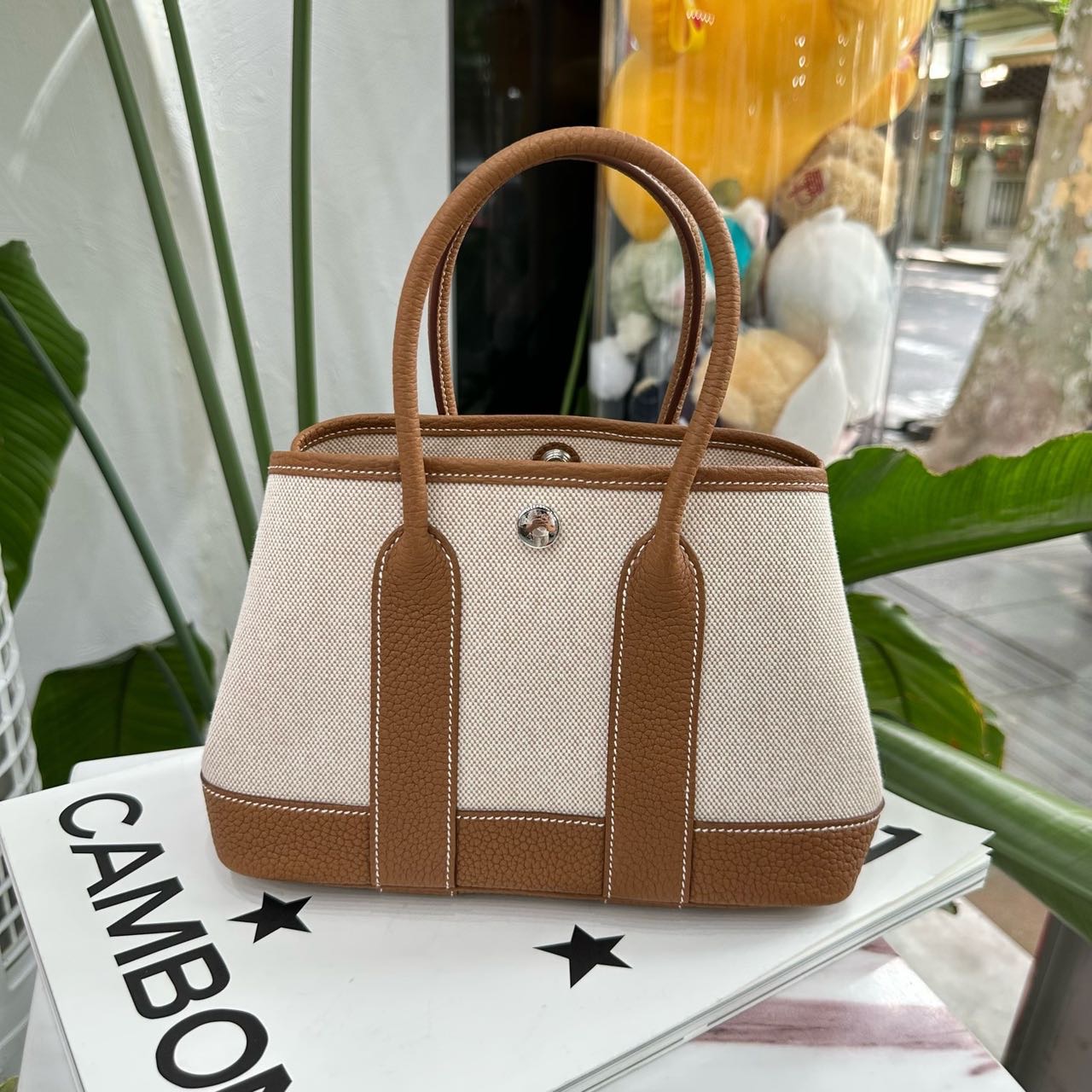 Hermes 金棕帆布拼皮mini garden party/花园 银扣 G刻 全套 缩略图
