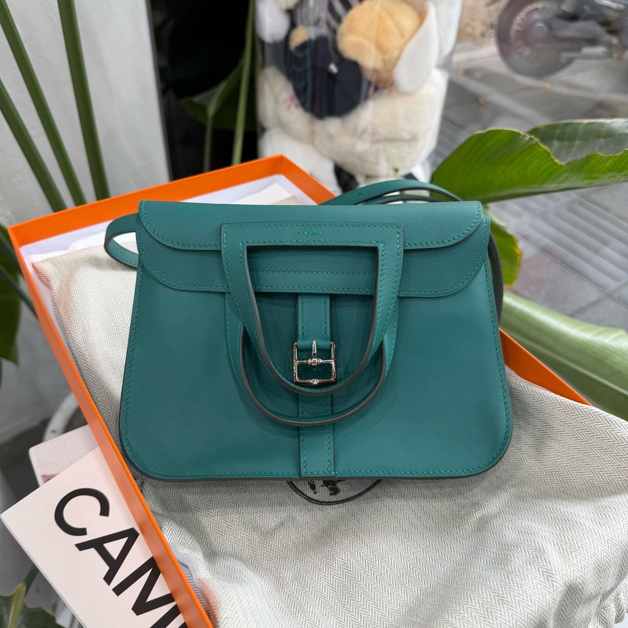 Hermes 孔雀绿银扣Swift皮Mini Halzan A刻全套无票 绝版颜色非常便宜