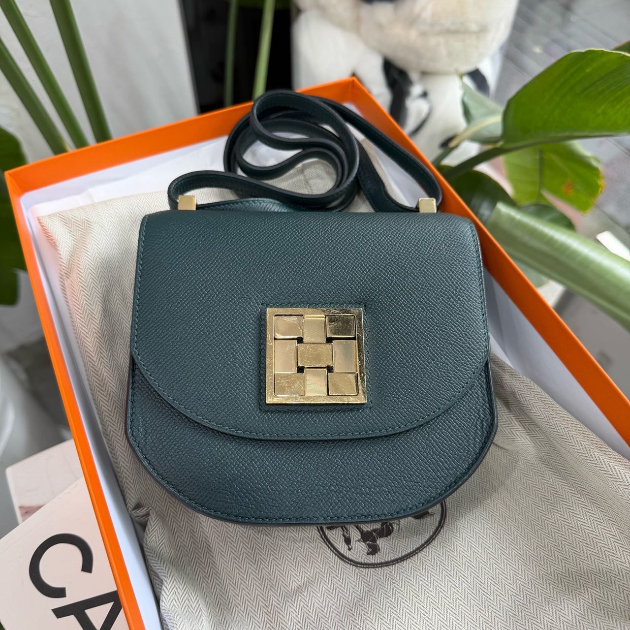 Hermes 6O松柏绿淡金扣Epsom皮马赛克 D刻全套带票