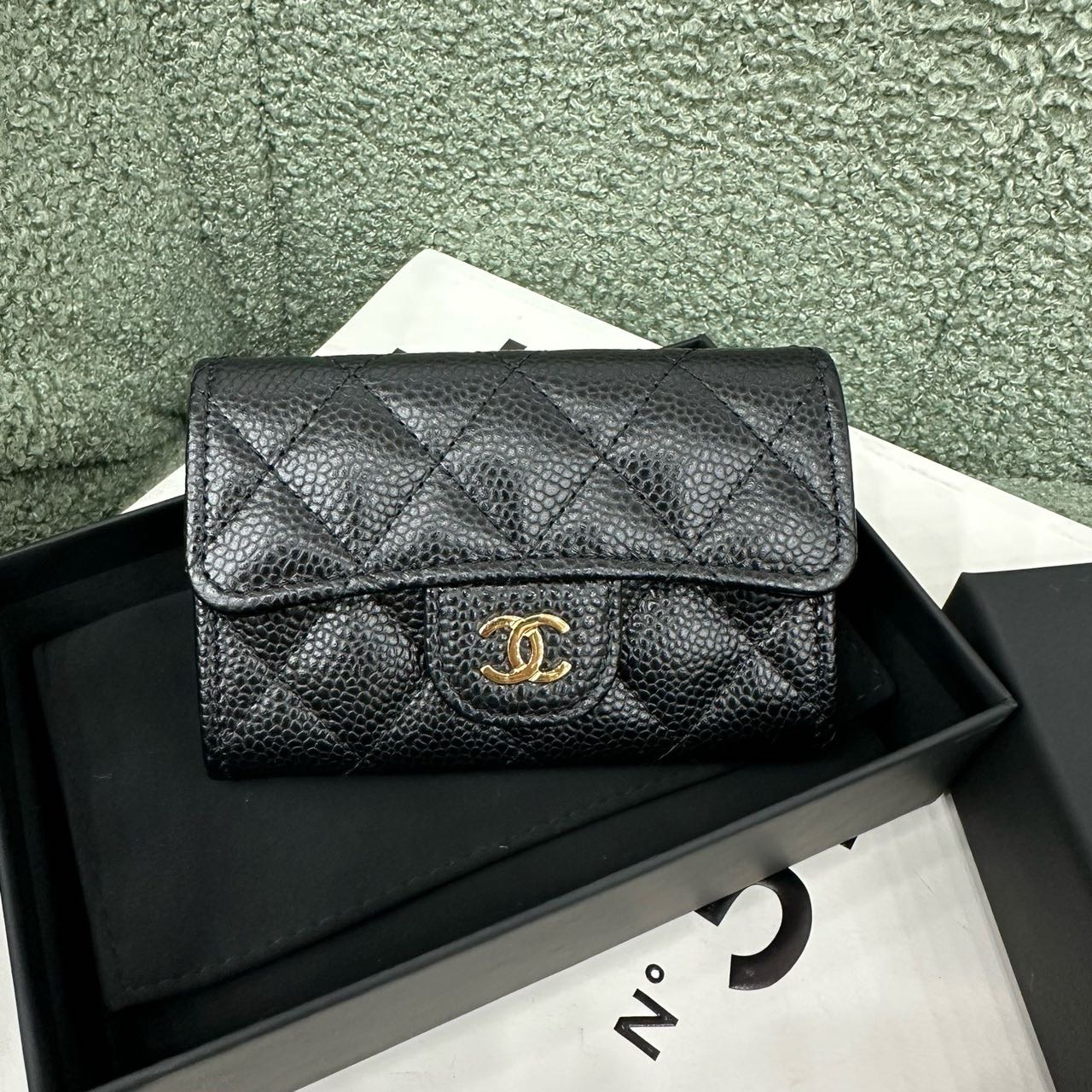 Chanel 黑金荔枝皮钱包/卡包 芯片款 带盒子尘袋 缩略图
