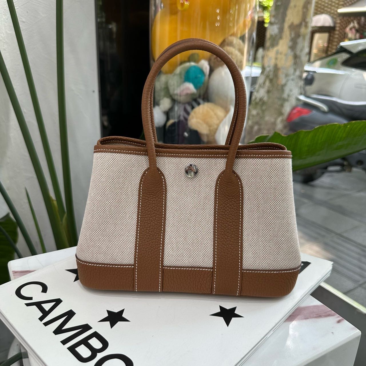 Hermes 金棕帆布mini garden party/花园 G刻 全套