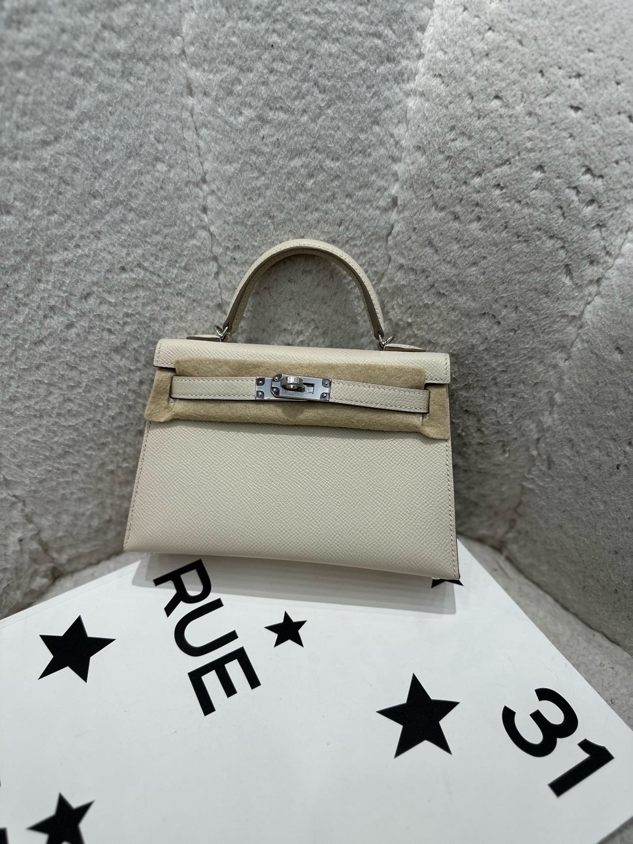 Hermes 奶昔白mini Kelly二代 Epsom皮 U刻 全套