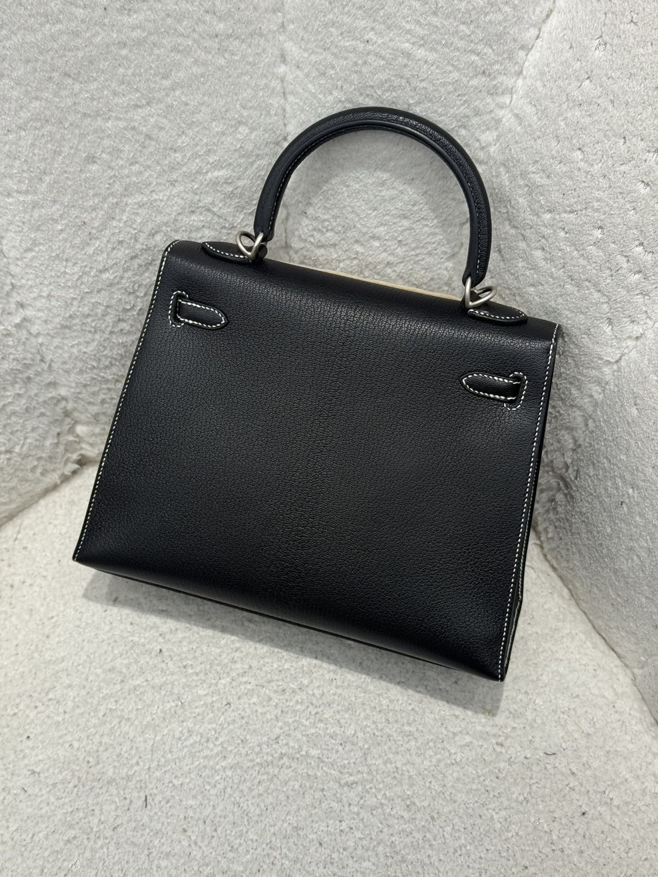 Hermes 黑色Kelly25 拉丝银扣 山羊皮 SO走白线 W刻全套 缩略图