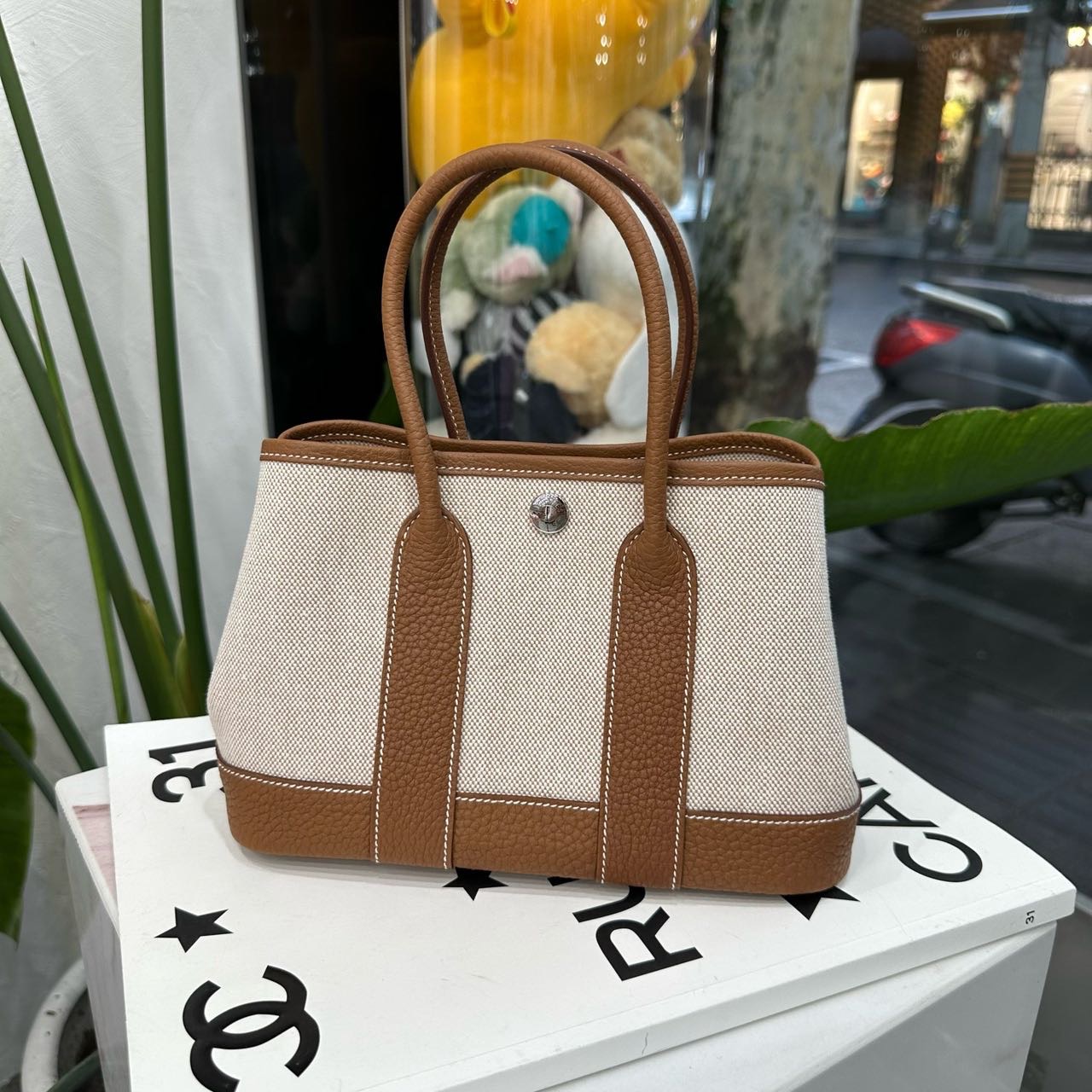 Hermes 金棕帆布mini garden party/花园 G刻