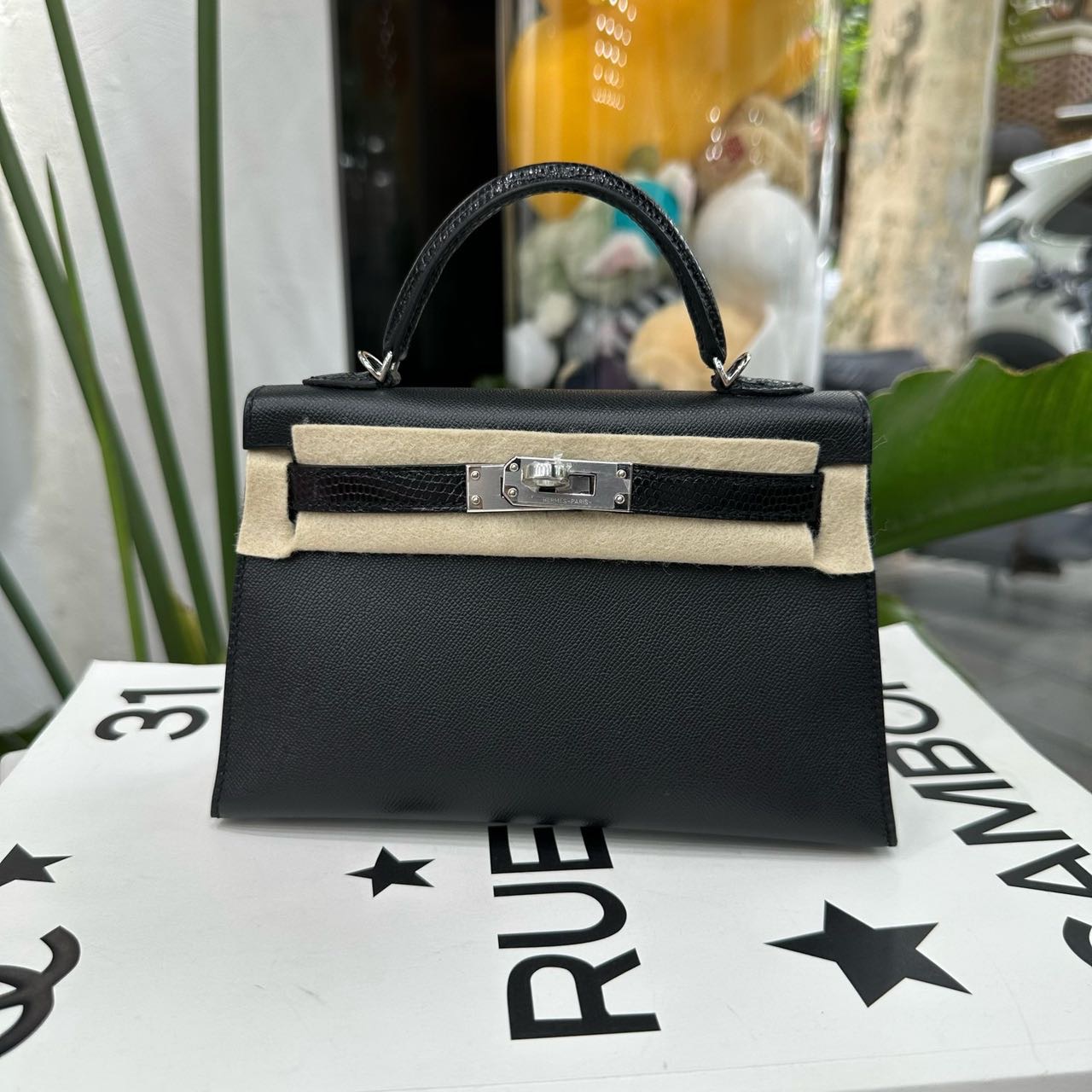 Hermes 黑银mini Kelly二代 touch 一杠蜥蜴拼madame皮 W刻 全套带票证