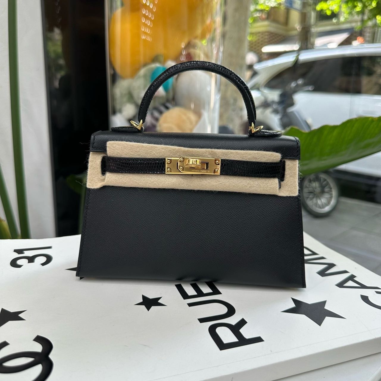 Hermes 黑金mini Kelly二代touch 一杠蜥蜴拼madame皮 W刻 全套带票证
