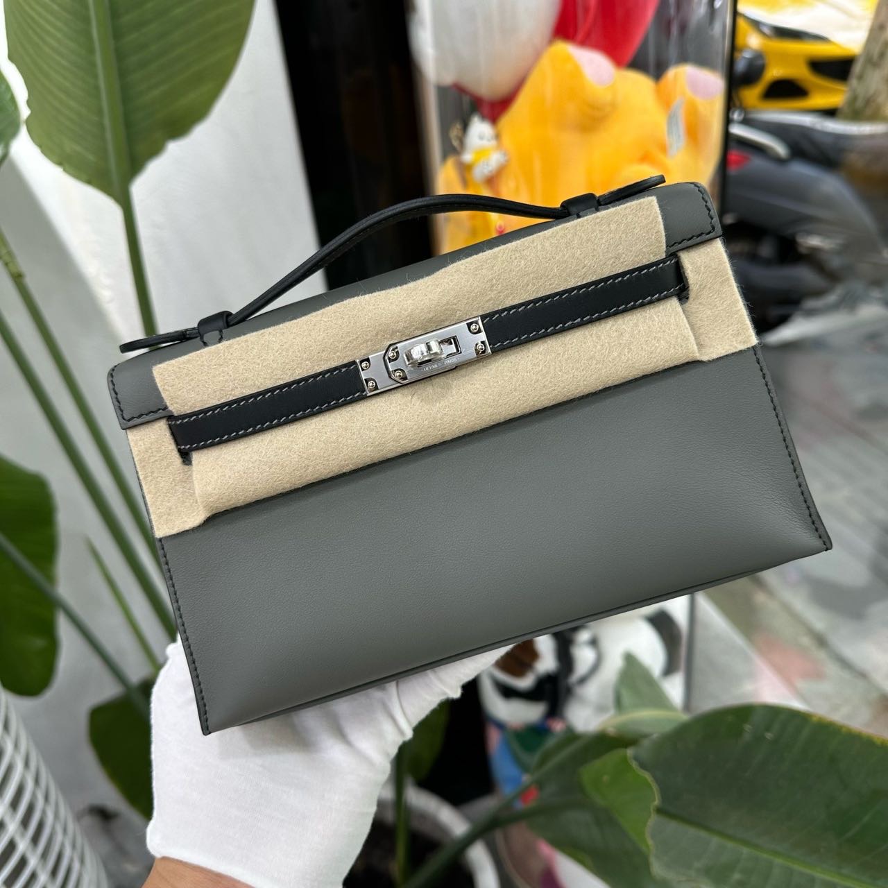 Hermes 积雨云灰拼黑mini Kelly一代 银扣 swift皮 K刻 全套
