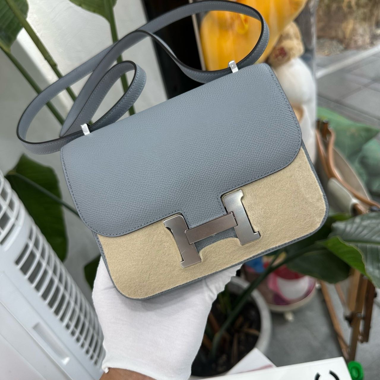 Hermes 冰川蓝康康mini 银扣 Epsom皮 G刻 全套 缩略图
