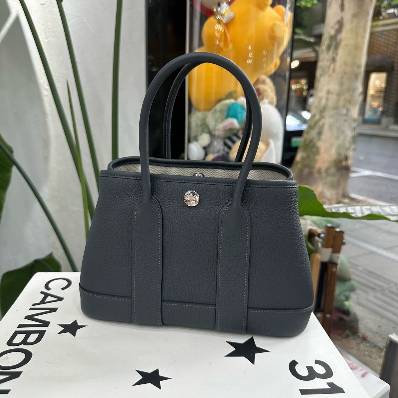 Hermes 雾霾灰全皮mini garden party/花园 G刻 全套