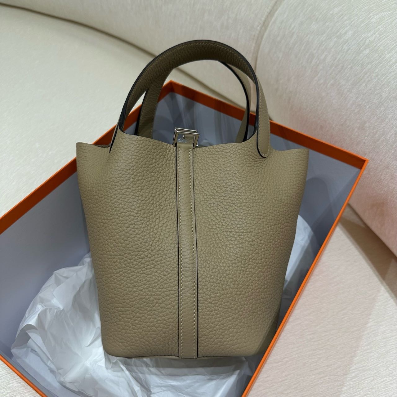 Hermes 2S风衣灰菜篮子/水桶 18 银扣 TC皮 G刻 全套
