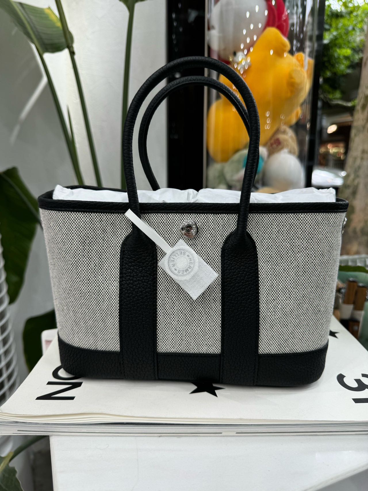Hermes 黑银熊猫帆布Mini花园 G刻全套7月8月票
