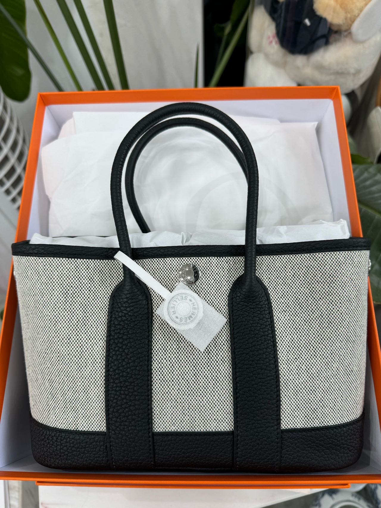 Hermes 黑银熊猫帆布Mini花园 G刻全套7月8月票 缩略图