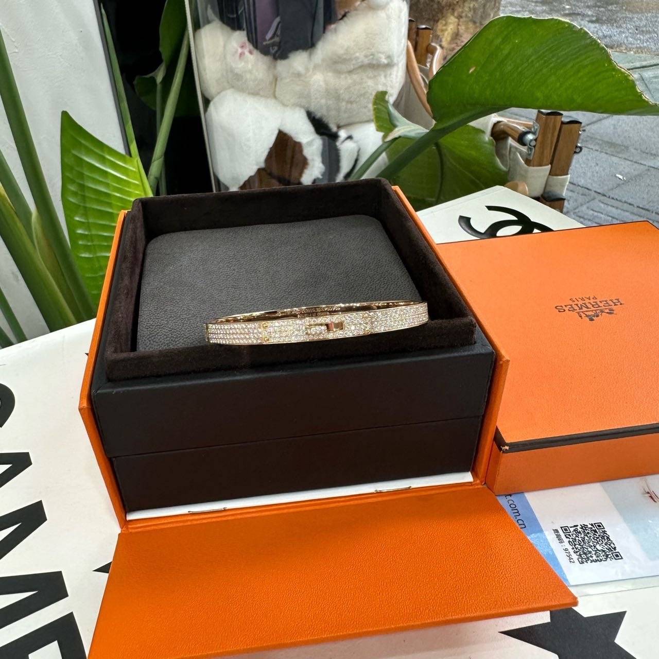Hermes 18K玫瑰金满钻Kelly手镯 ST码 全套 缩略图