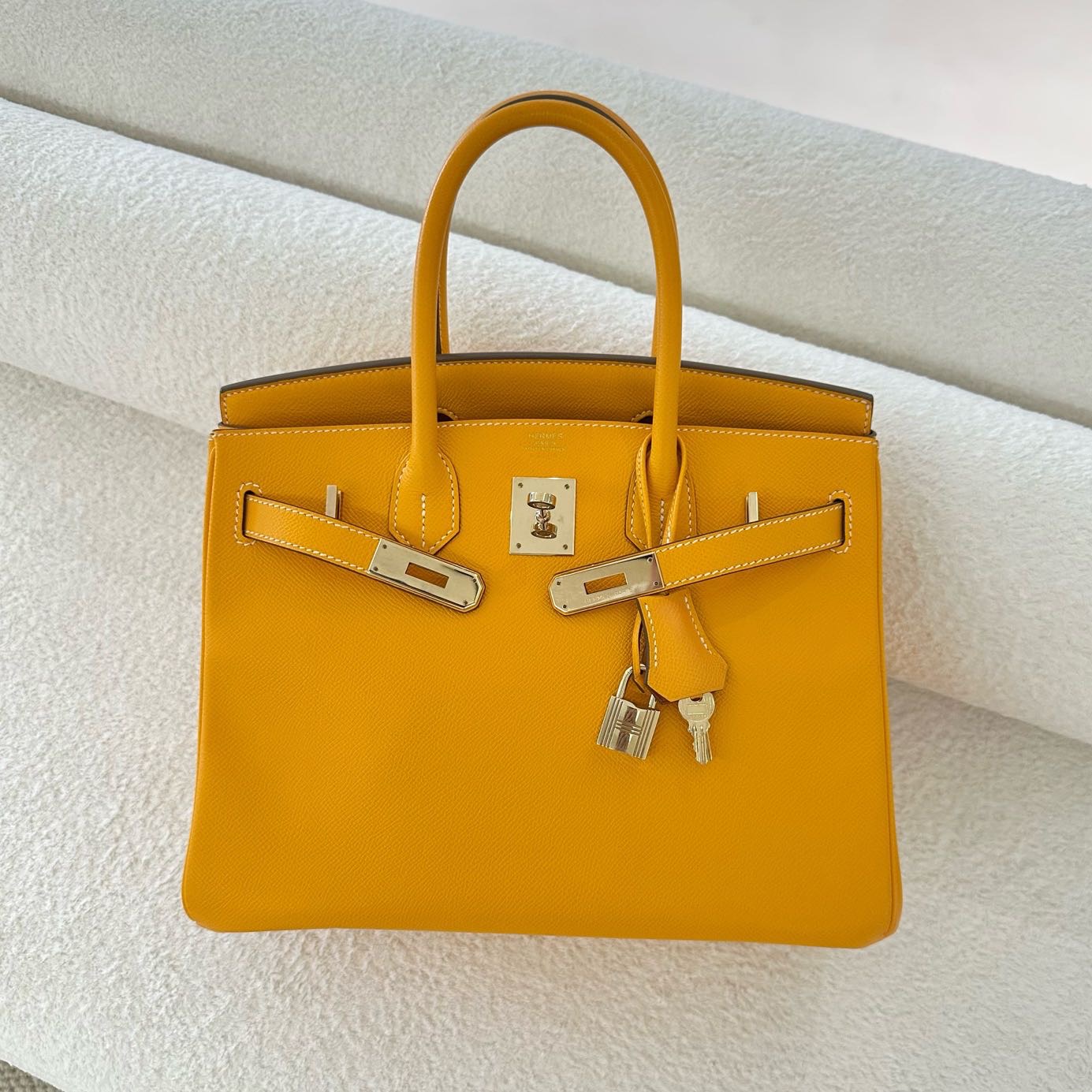 Hermes 太阳黄内拼芒果黄birkin30/BK30 Epsom皮 淡金扣 框P刻