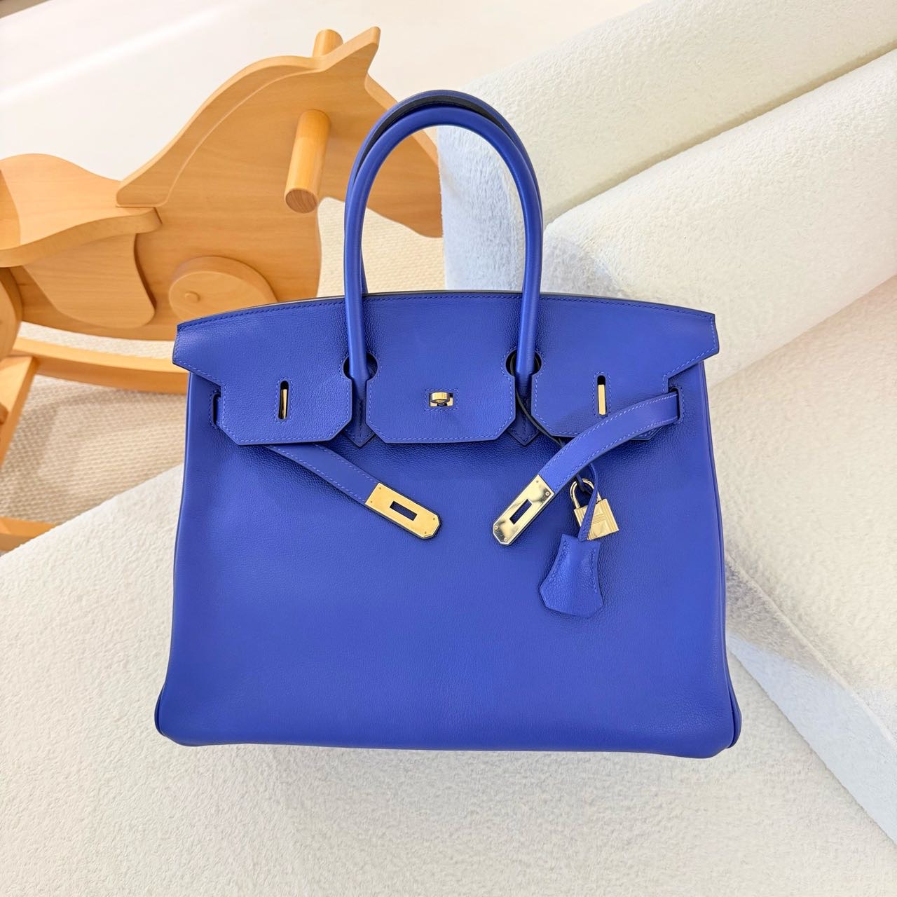 Hermes 宝石蓝birkin35/BK35 淡金扣 evercolor皮 D刻