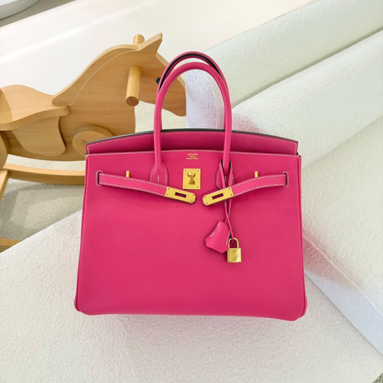 Hermes 糖果粉birkin35/BK35 金扣 Epsom皮 框Q刻部分原膜都在 难得好成色